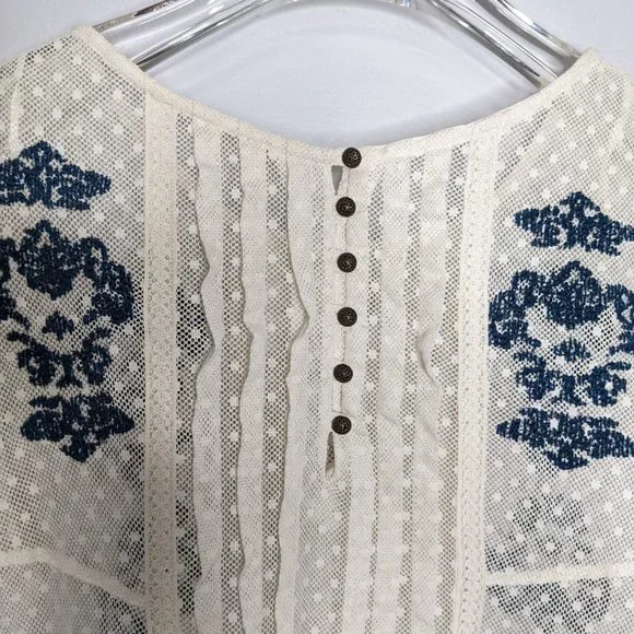 Free People Ivory Lace Long Sleeve Embroidered Blouse Size XS - Picture 10 of 10